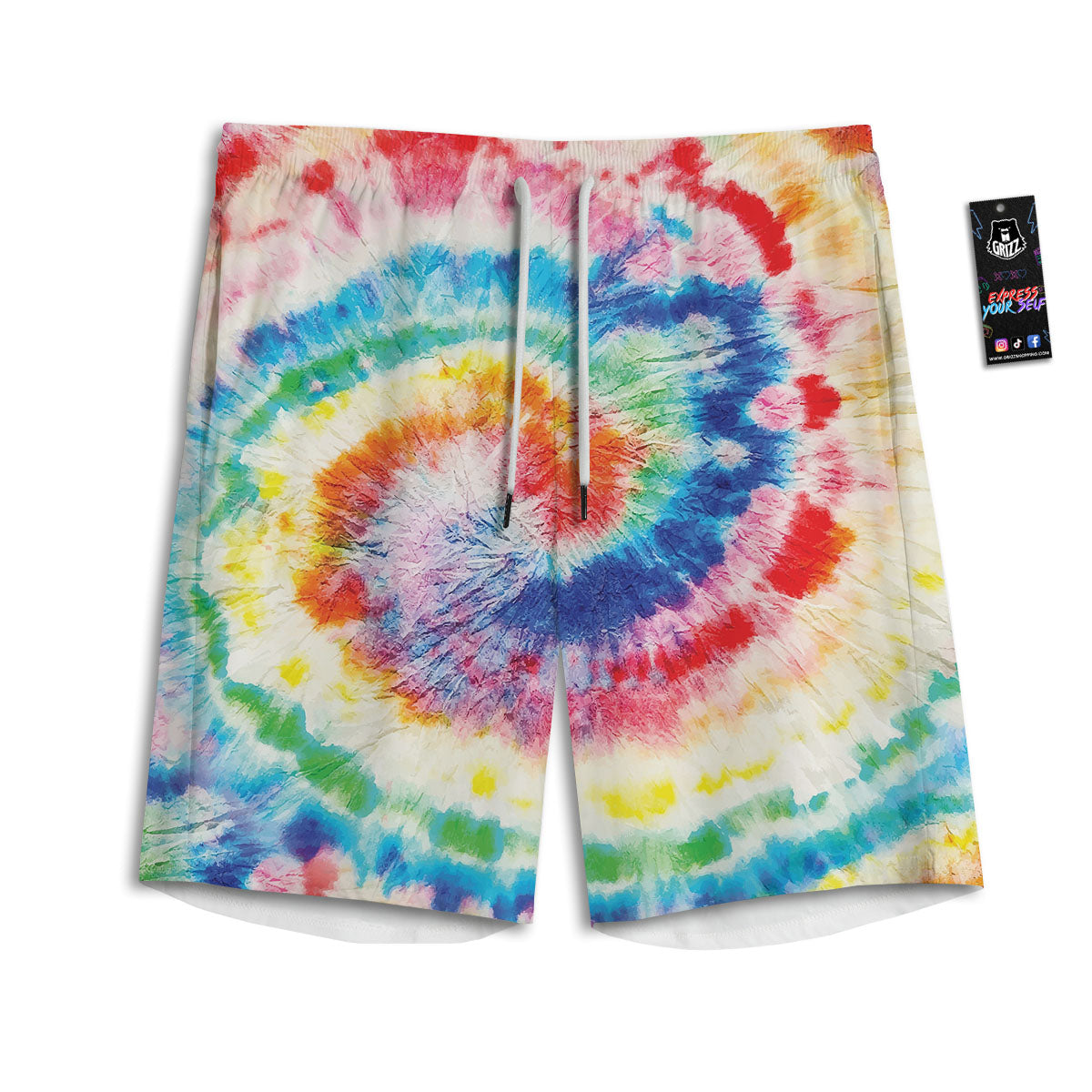 Tie Dye Rainbow Spiral Print Men's Athletic Shorts