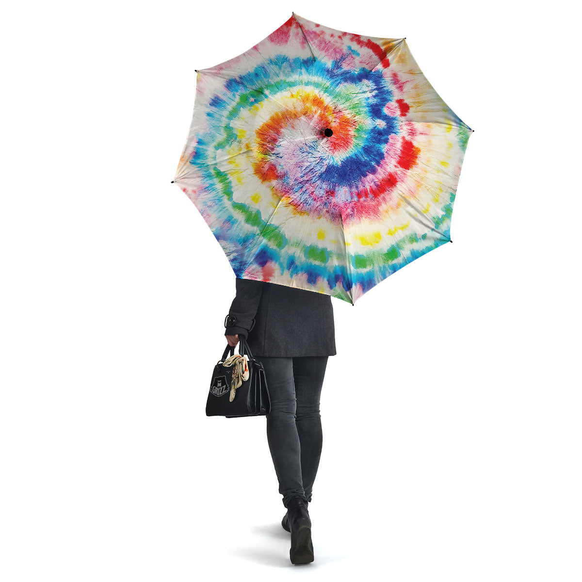 Tie Dye Rainbow Spiral Print Umbrella-grizzshop