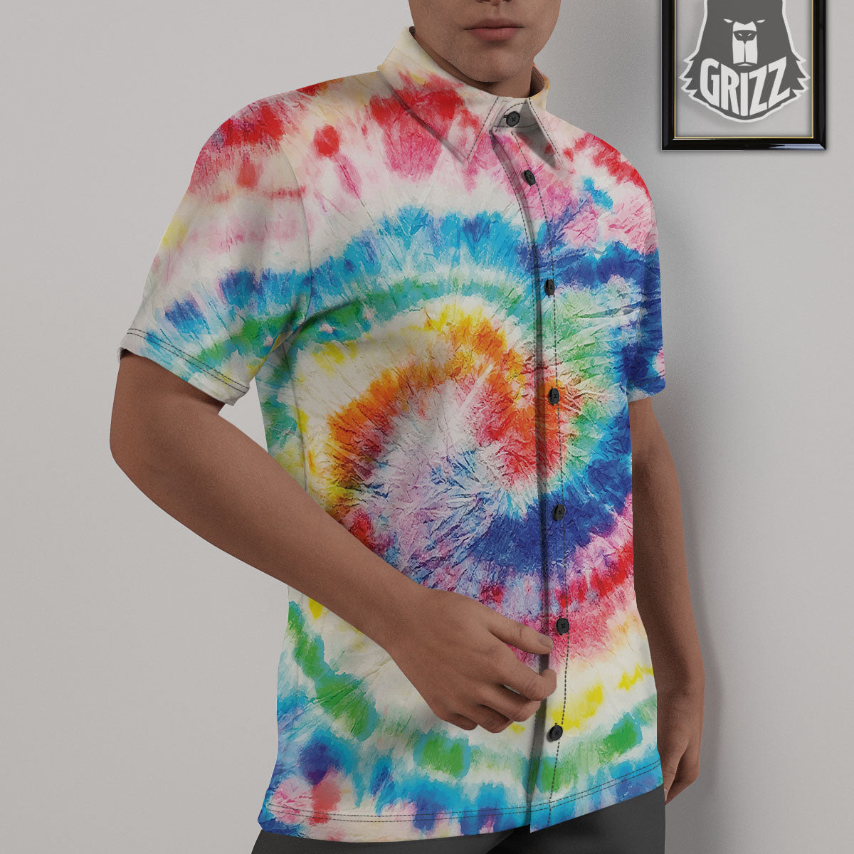 Tie Dye Rainbow Spiral Print Untucked Shirts-grizzshop
