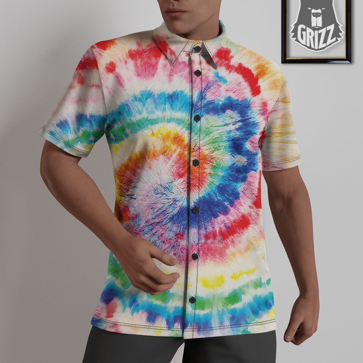 Tie Dye Rainbow Spiral Print Untucked Shirts-grizzshop