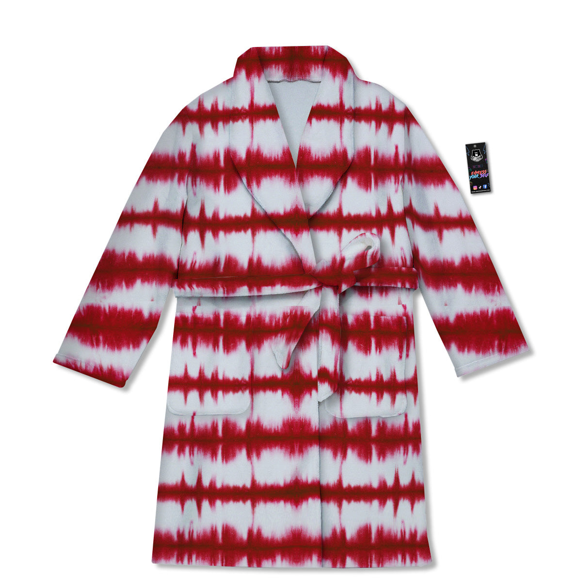 Tie Dye Red Stripe Print Pattern Bathrobe-grizzshop