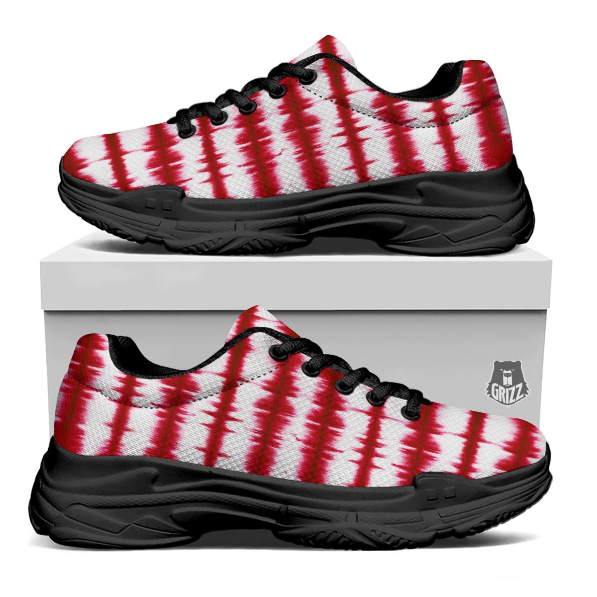 Tie Dye Red Stripe Print Pattern Black Chunky Shoes-grizzshop