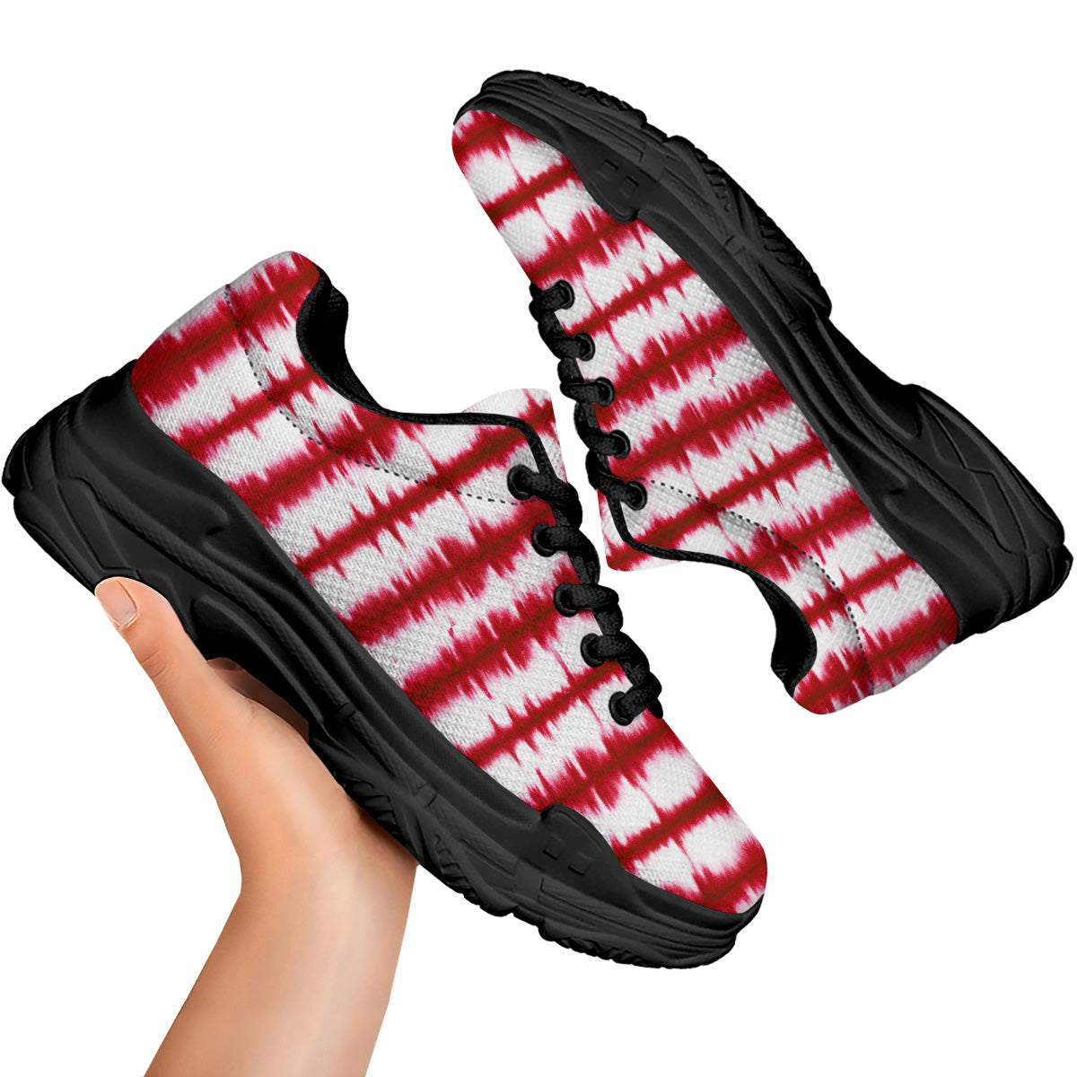 Tie Dye Red Stripe Print Pattern Black Chunky Shoes-grizzshop