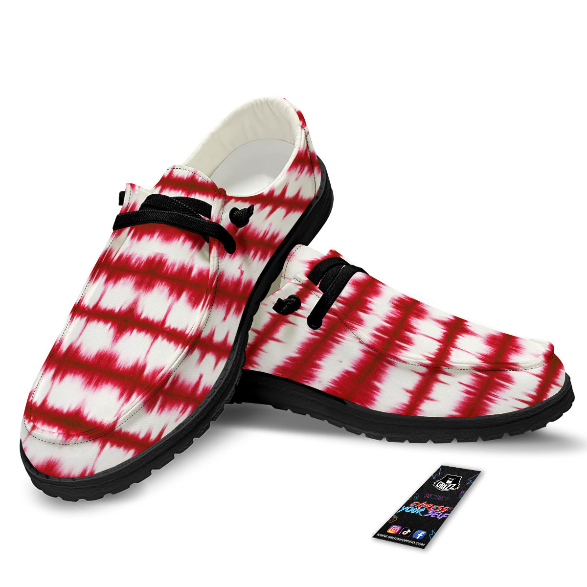 Tie Dye Red Stripe Print Pattern Black Loafers-grizzshop