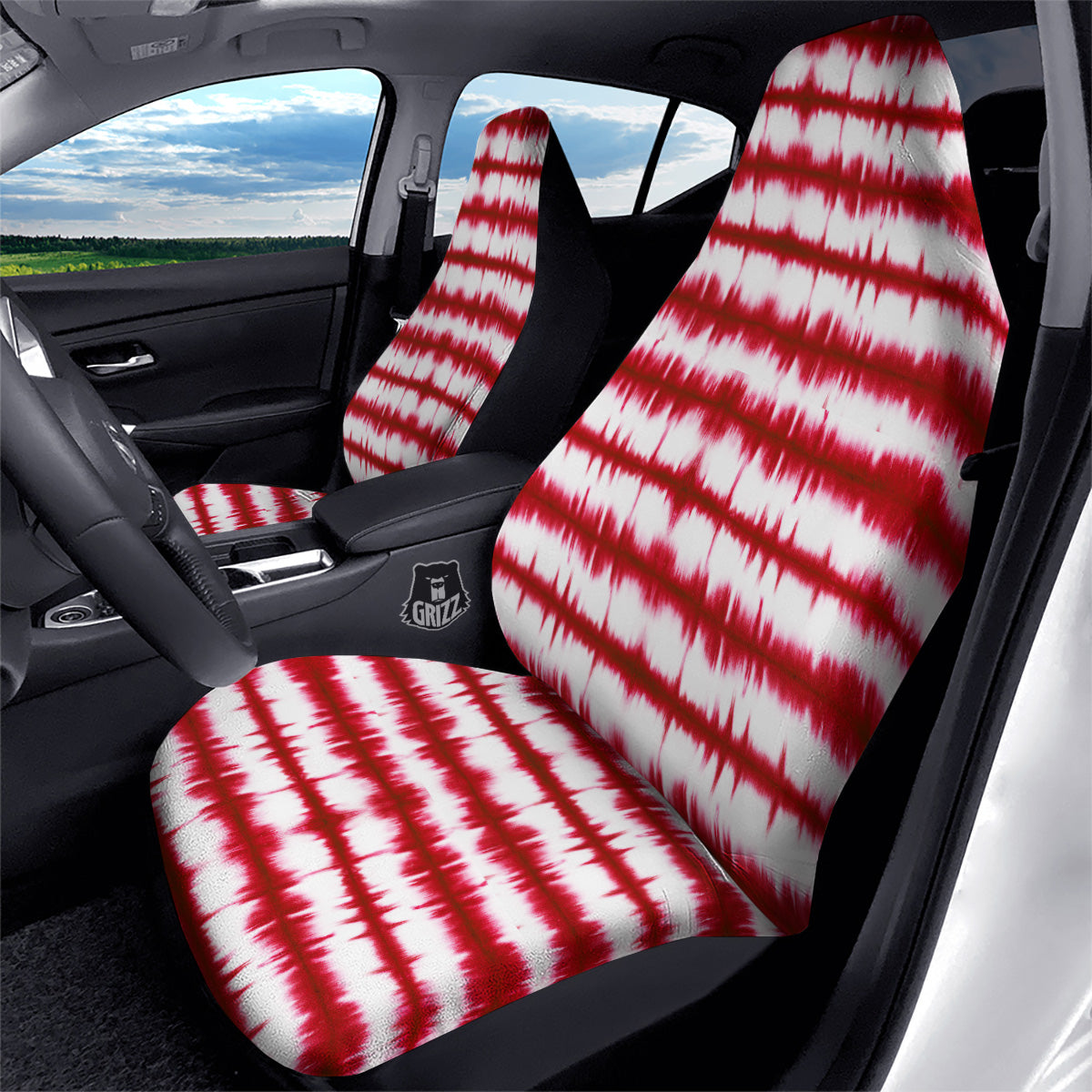 Tie Dye Red Stripe Print Pattern Car Seat Covers-grizzshop