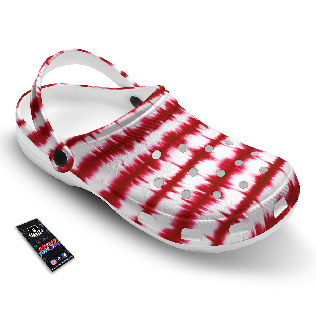 Tie Dye Red Stripe Print Pattern Clog-grizzshop