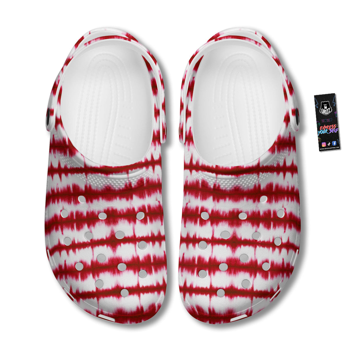 Tie Dye Red Stripe Print Pattern Clog-grizzshop
