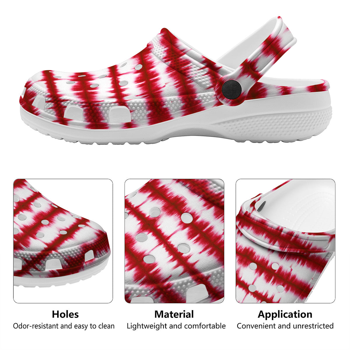 Tie Dye Red Stripe Print Pattern Clog-grizzshop
