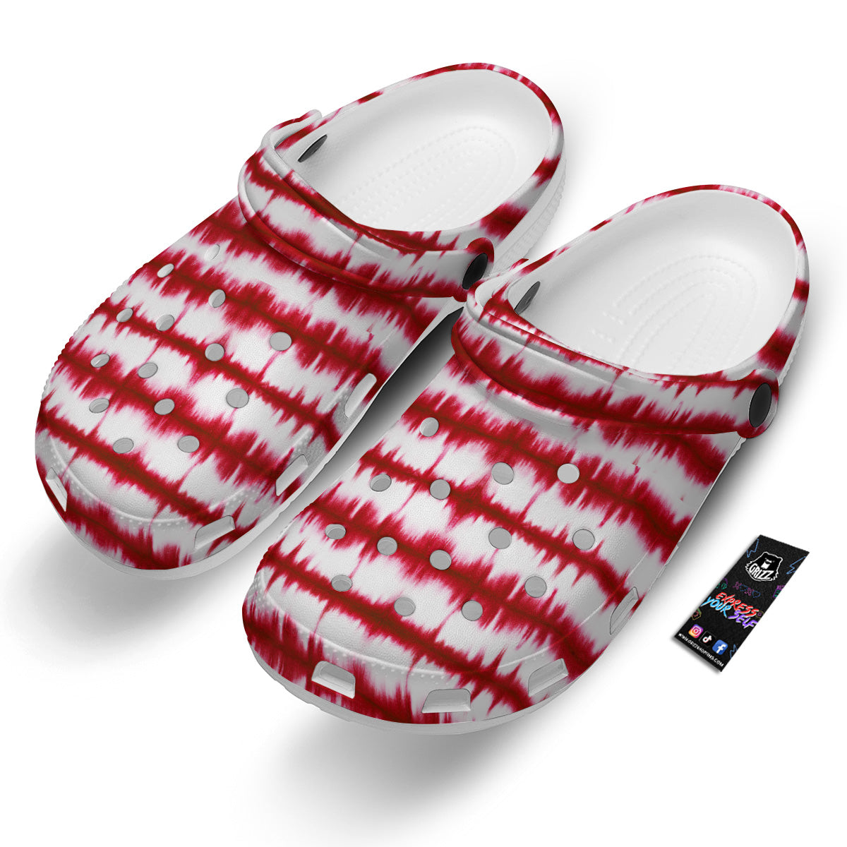 Tie Dye Red Stripe Print Pattern Clog-grizzshop