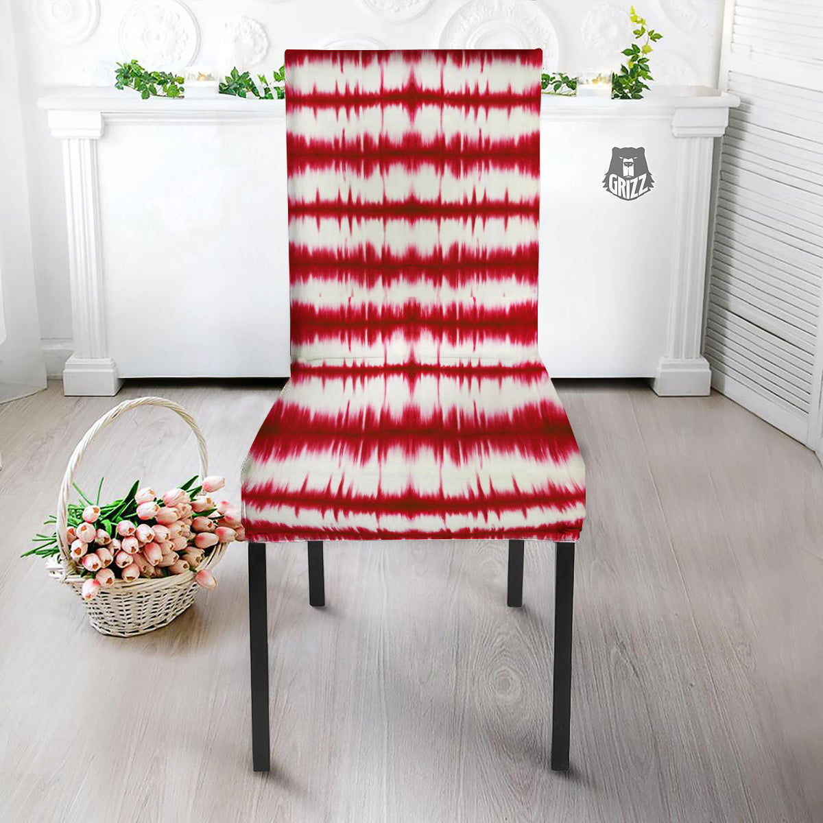 Tie Dye Red Stripe Print Pattern Dining Chair Slipcover-grizzshop