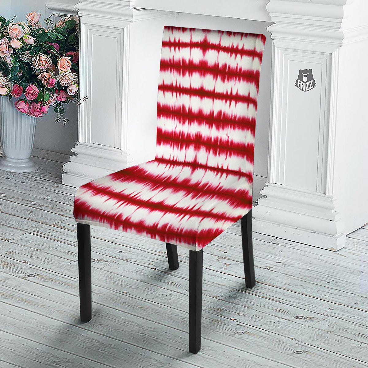Tie Dye Red Stripe Print Pattern Dining Chair Slipcover-grizzshop