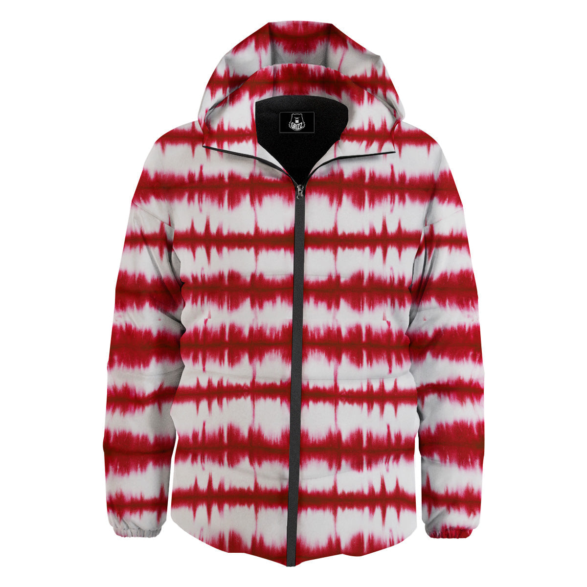 Tie Dye Red Stripe Print Pattern Down Jacket-grizzshop