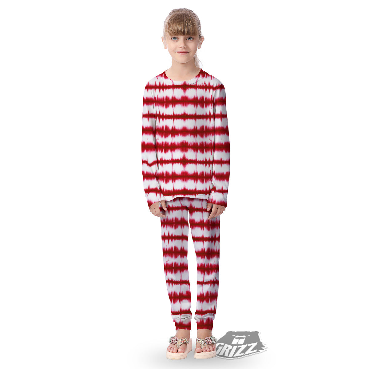 Tie Dye Red Stripe Print Pattern Kid's Pajamas-grizzshop