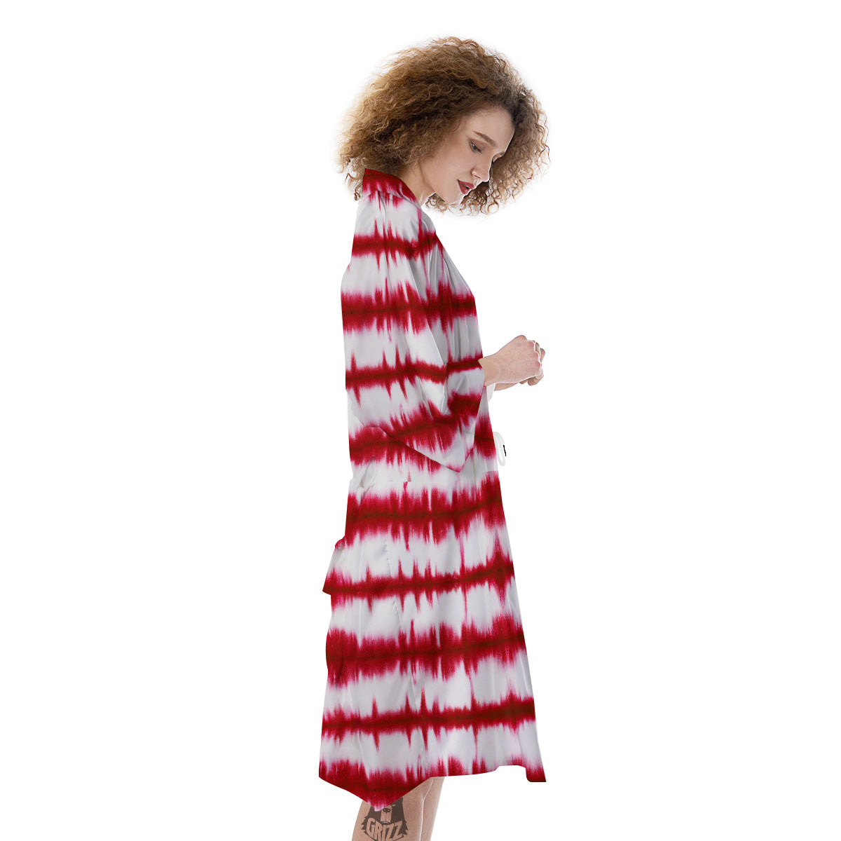 Tie Dye Red Stripe Print Pattern Kimono-grizzshop
