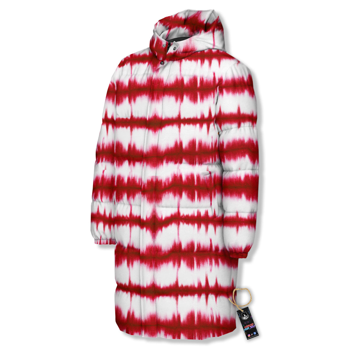 Tie Dye Red Stripe Print Pattern Long Down Jacket-grizzshop