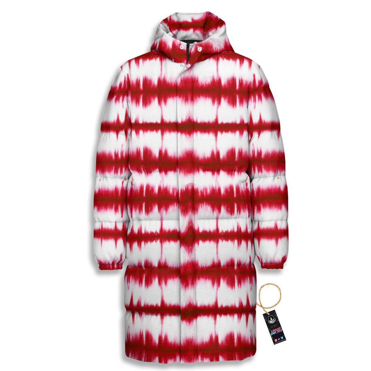 Tie Dye Red Stripe Print Pattern Long Down Jacket-grizzshop