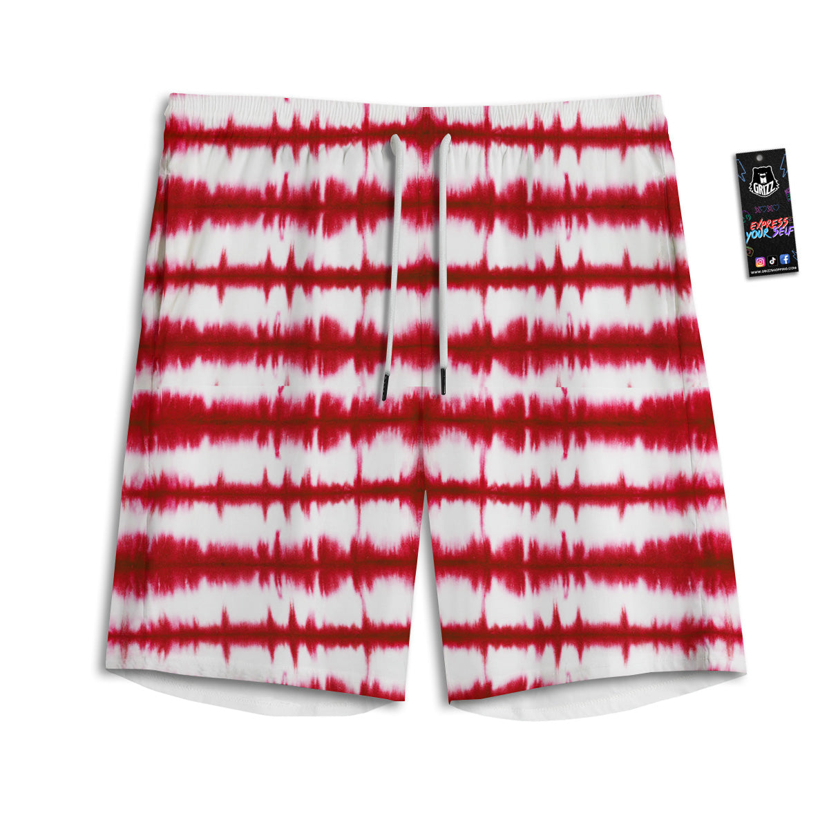 Tie Dye Red Stripe Print Pattern Men's Athletic Shorts