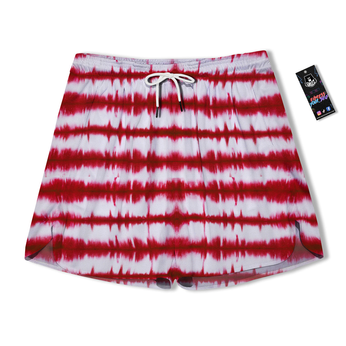Tie Dye Red Stripe Print Pattern Men's Running Shorts-grizzshop