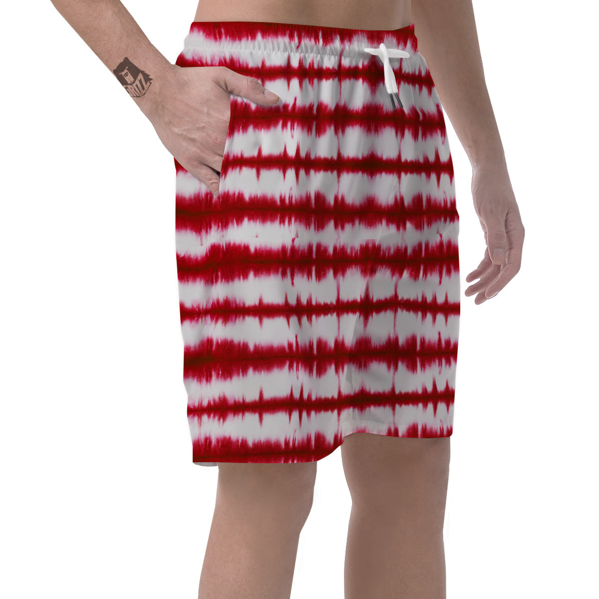 Tie Dye Red Stripe Print Pattern Men's Shorts-grizzshop