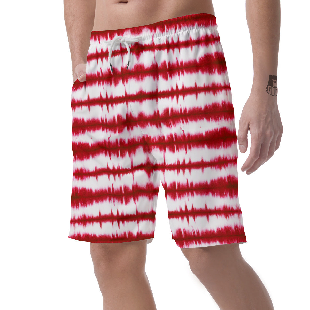 Tie Dye Red Stripe Print Pattern Men's Shorts-grizzshop
