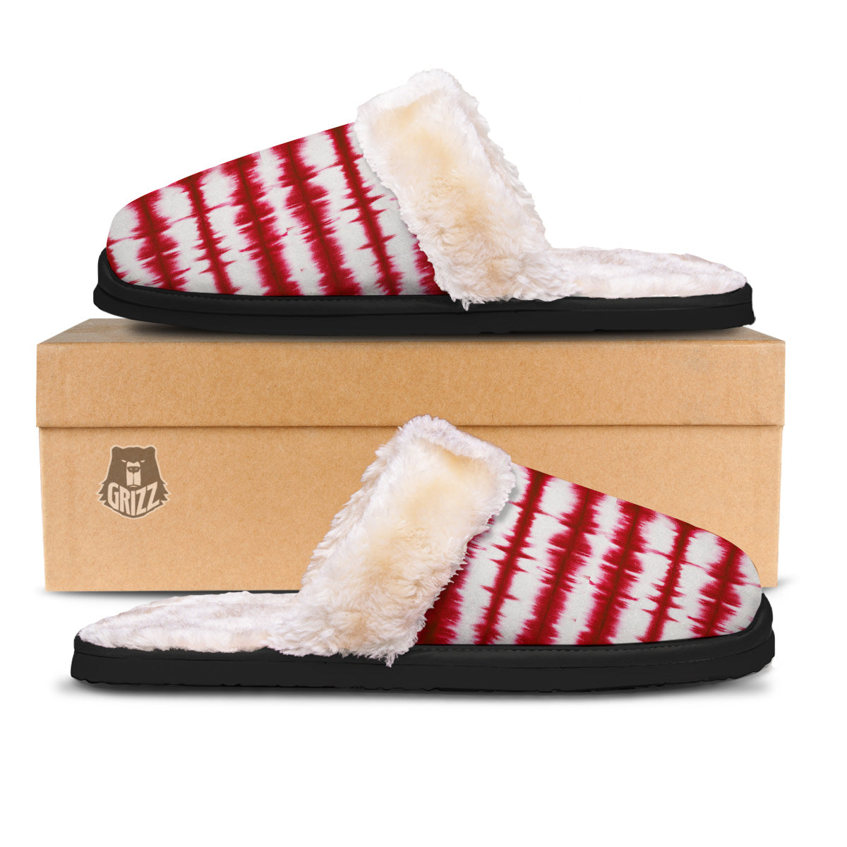 Tie Dye Red Stripe Print Pattern Slippers-grizzshop