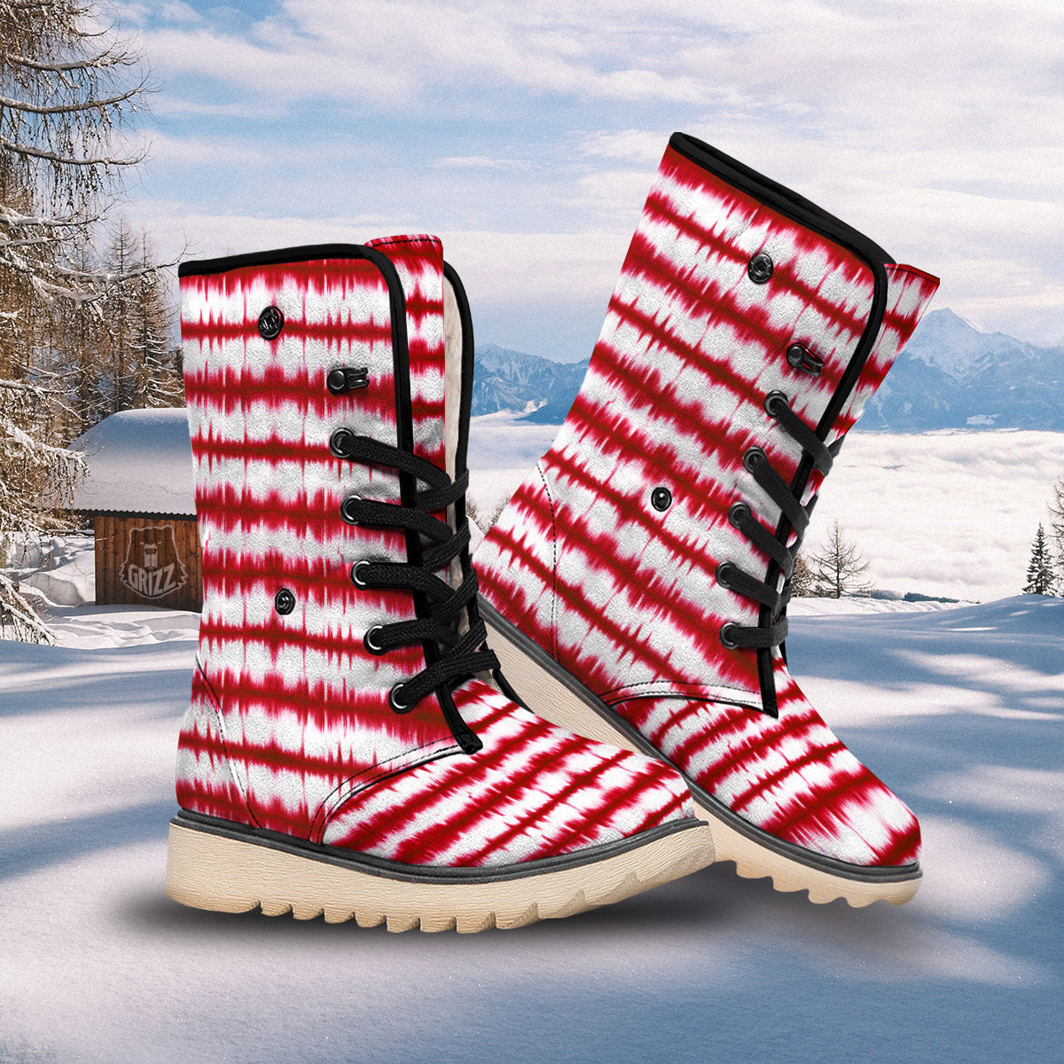 Tie Dye Red Stripe Print Pattern Snow Boots-grizzshop
