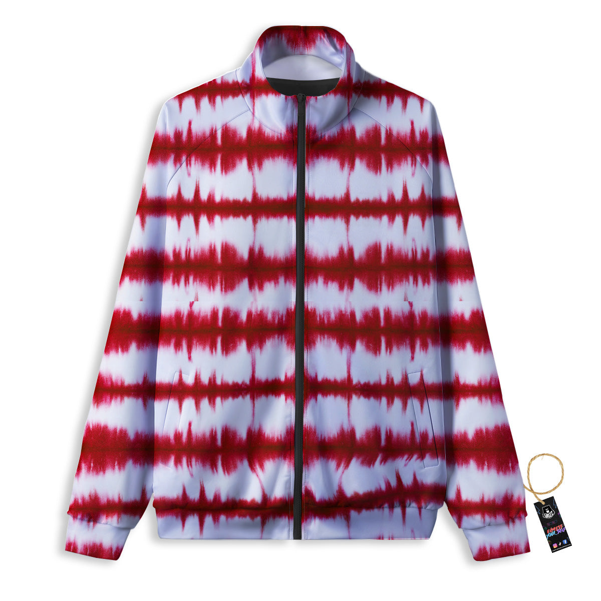 Tie Dye Red Stripe Print Pattern Track Jacket-grizzshop