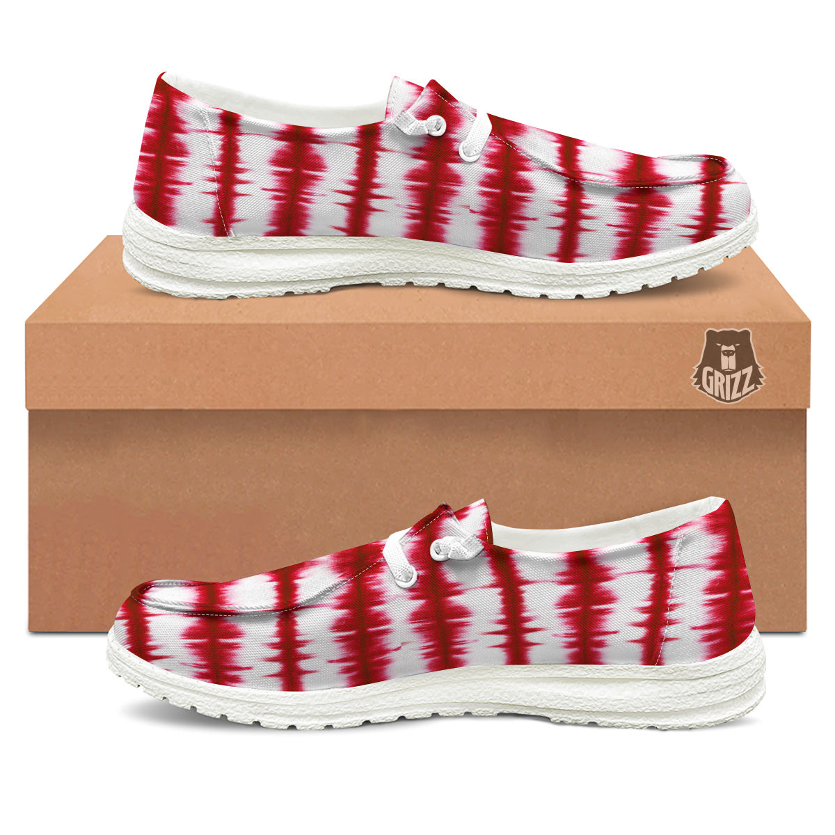 Tie Dye Red Stripe Print Pattern White Loafers-grizzshop