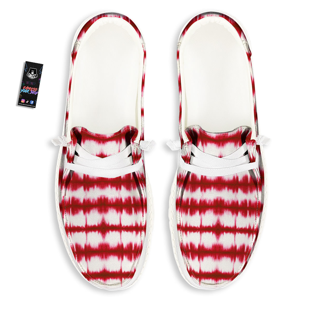 Tie Dye Red Stripe Print Pattern White Loafers-grizzshop