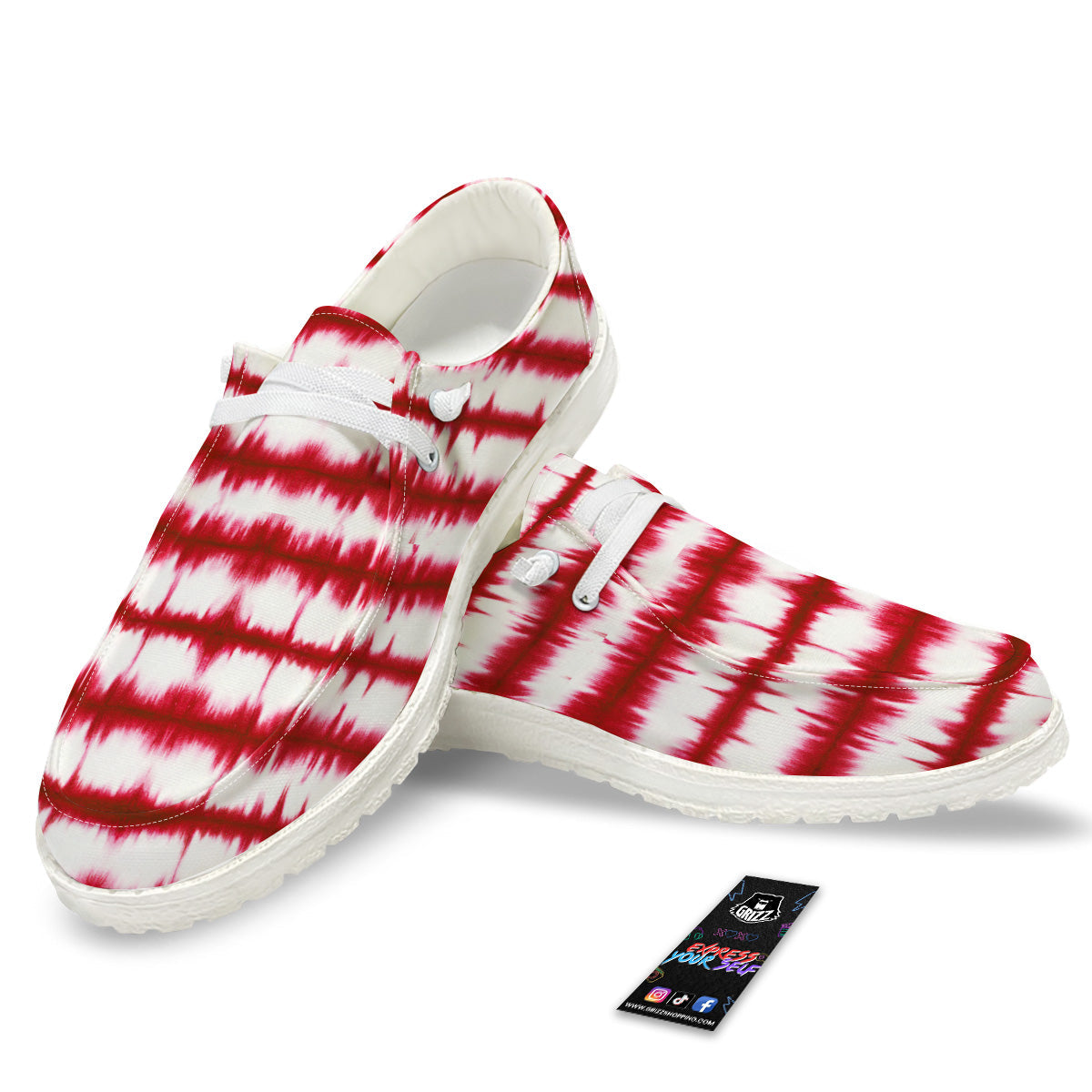 Tie Dye Red Stripe Print Pattern White Loafers-grizzshop