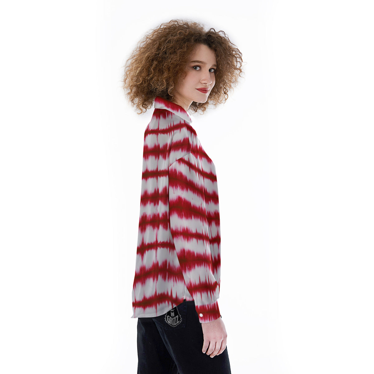 Tie Dye Red Stripe Print Pattern Women's Long Sleeve Shirts-grizzshop