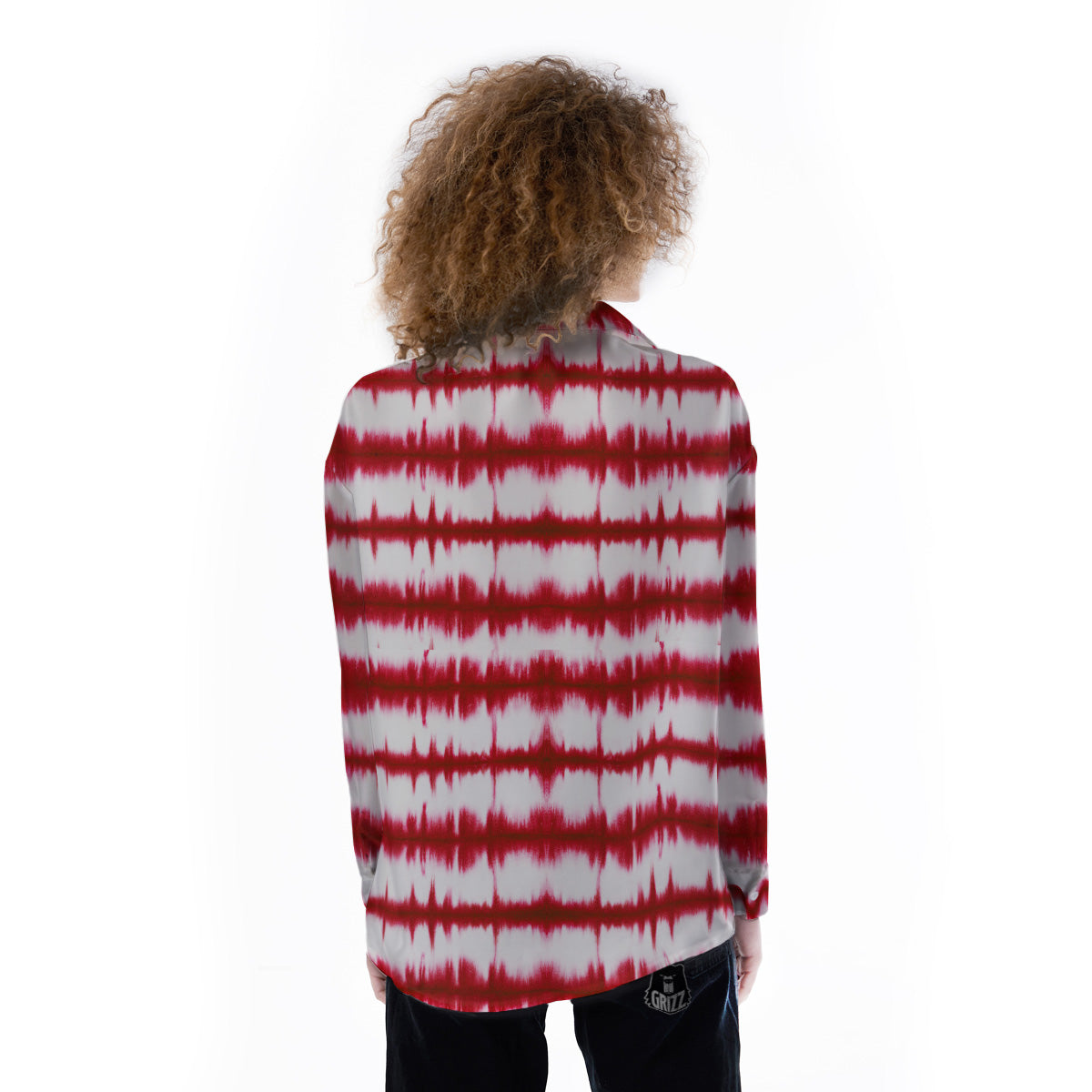 Tie Dye Red Stripe Print Pattern Women's Long Sleeve Shirts-grizzshop