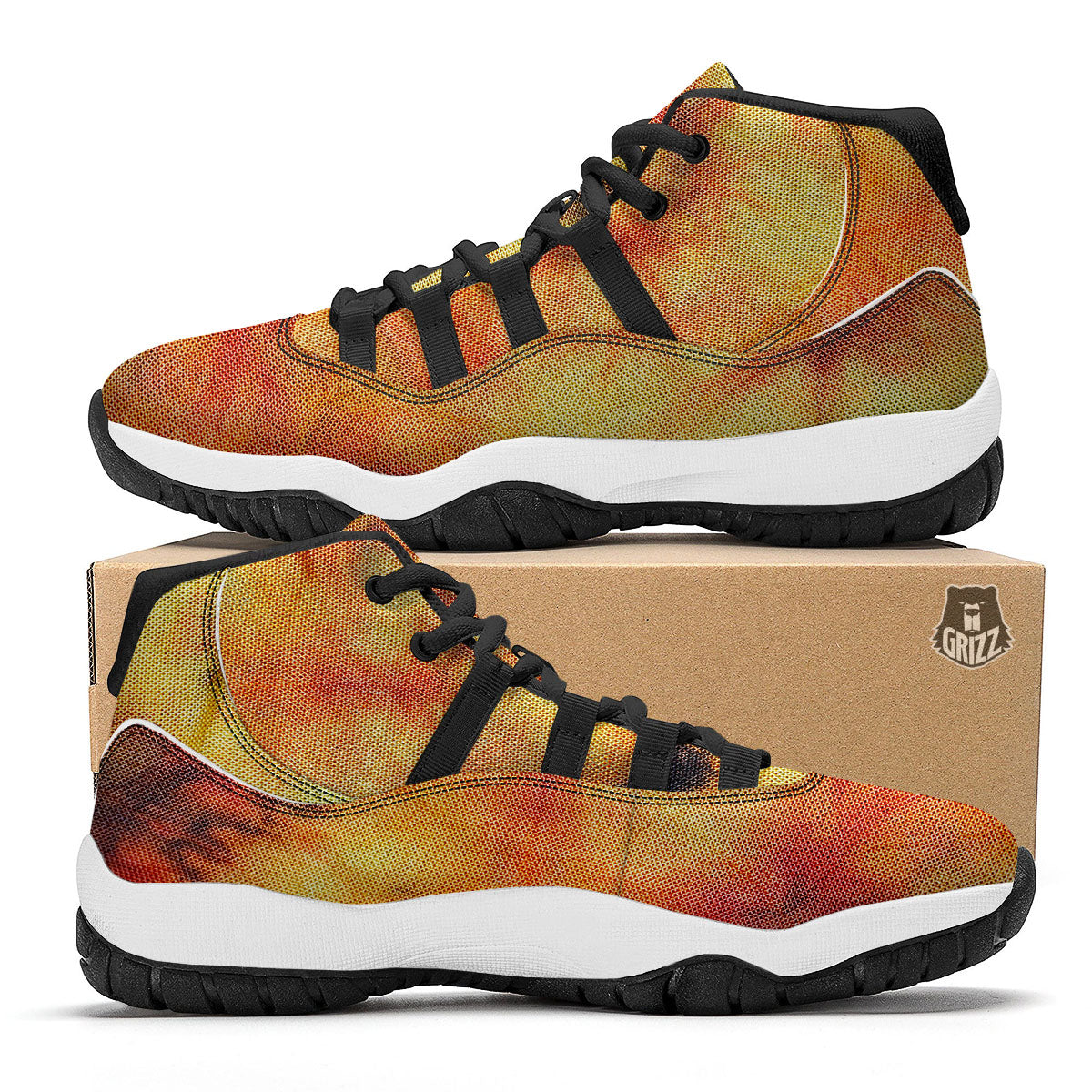Tie Dye Red Yellow And Orange Print Black Bball Shoes-grizzshop