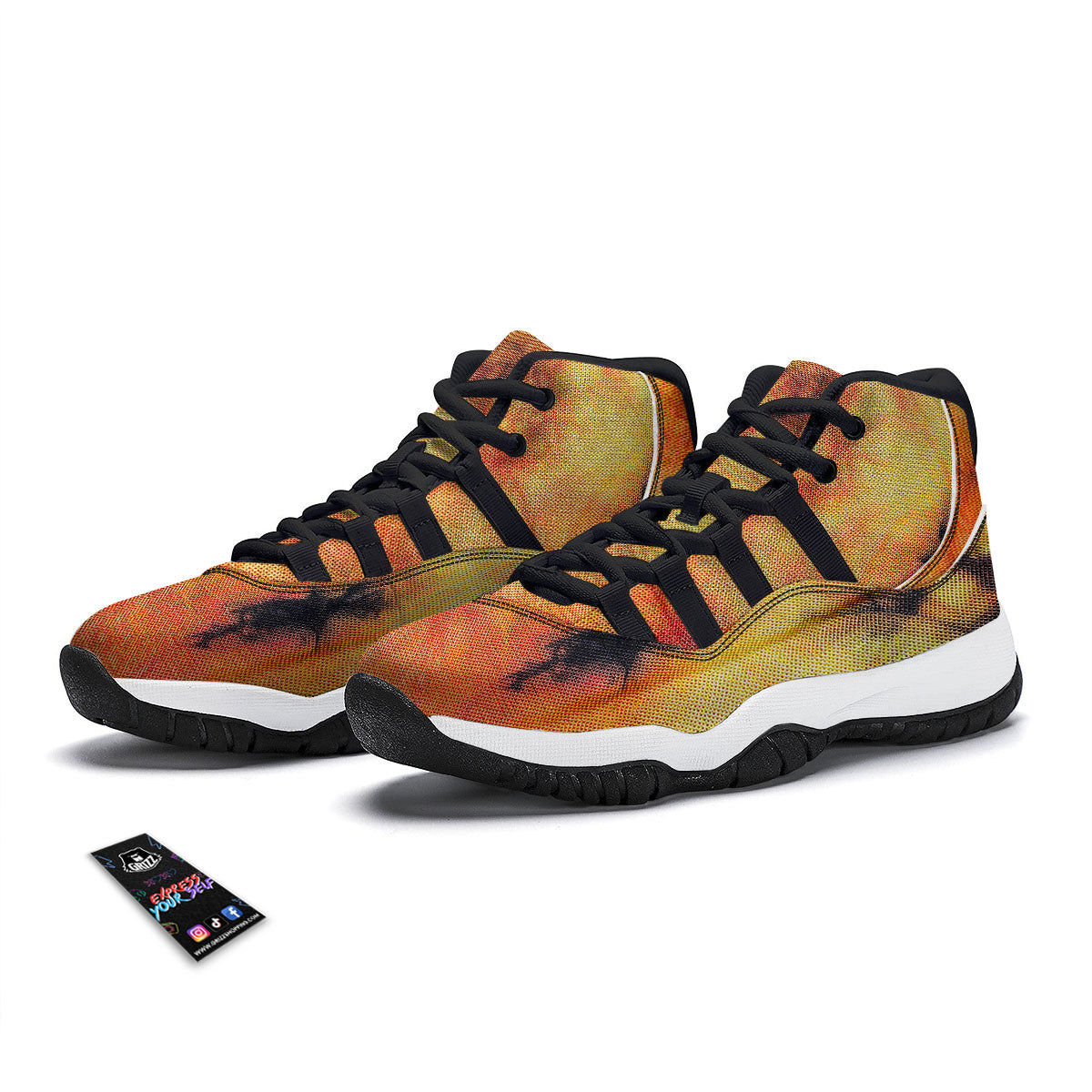 Tie Dye Red Yellow And Orange Print Black Bball Shoes-grizzshop