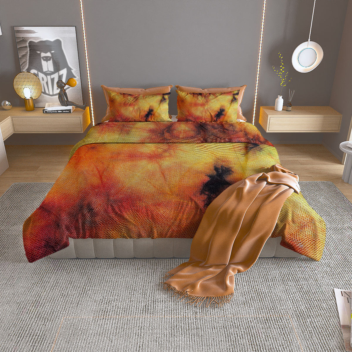 Tropical Leaves Violet Print Pattern Duvet Cover Bedding Set