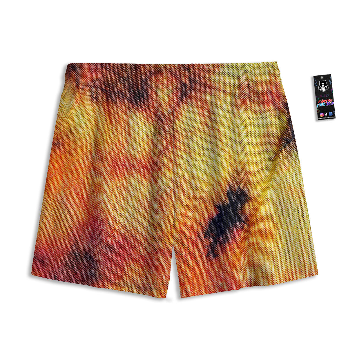 Tie Dye Red Yellow And Orange Print Mesh Shorts