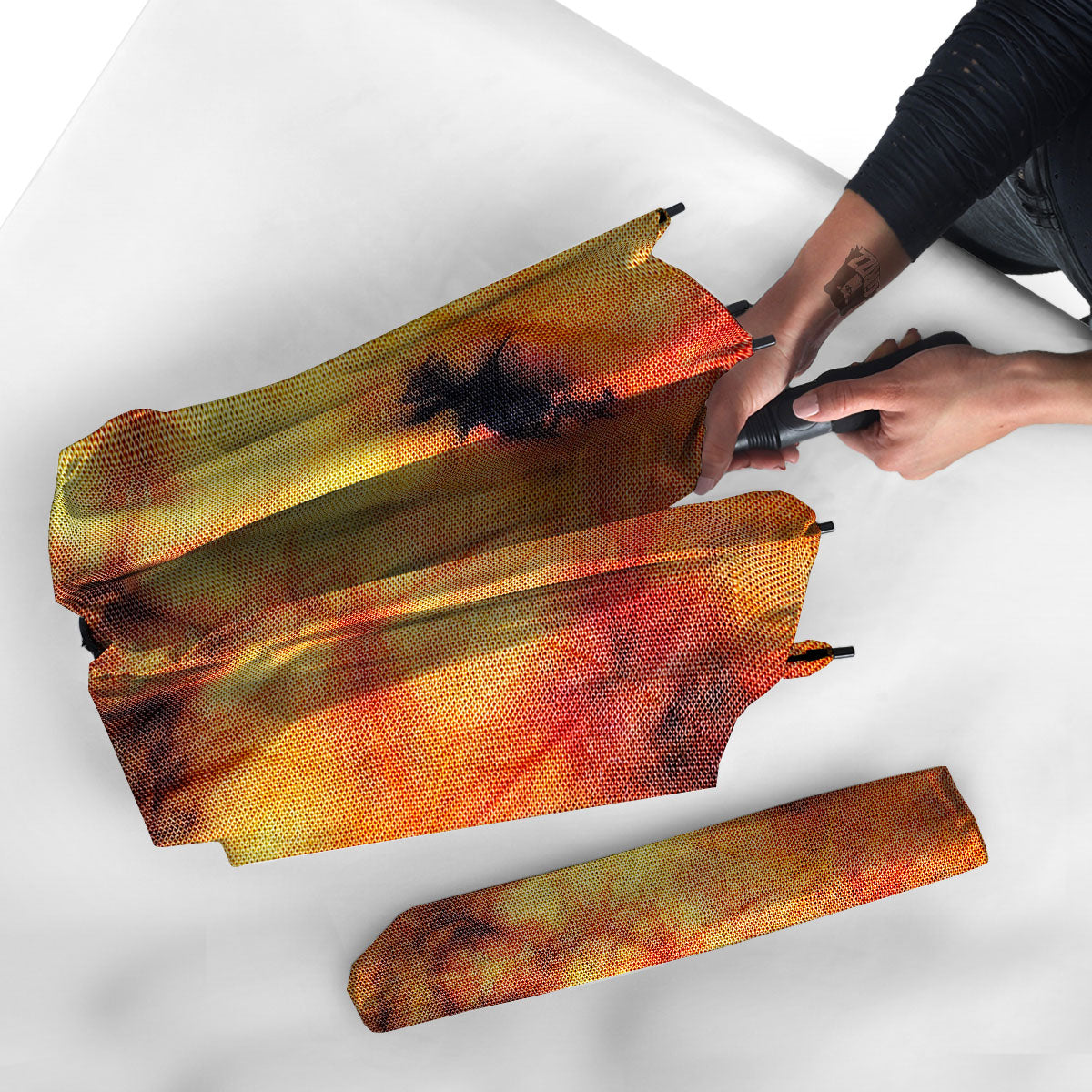 Tie Dye Red Yellow And Orange Print Umbrella-grizzshop