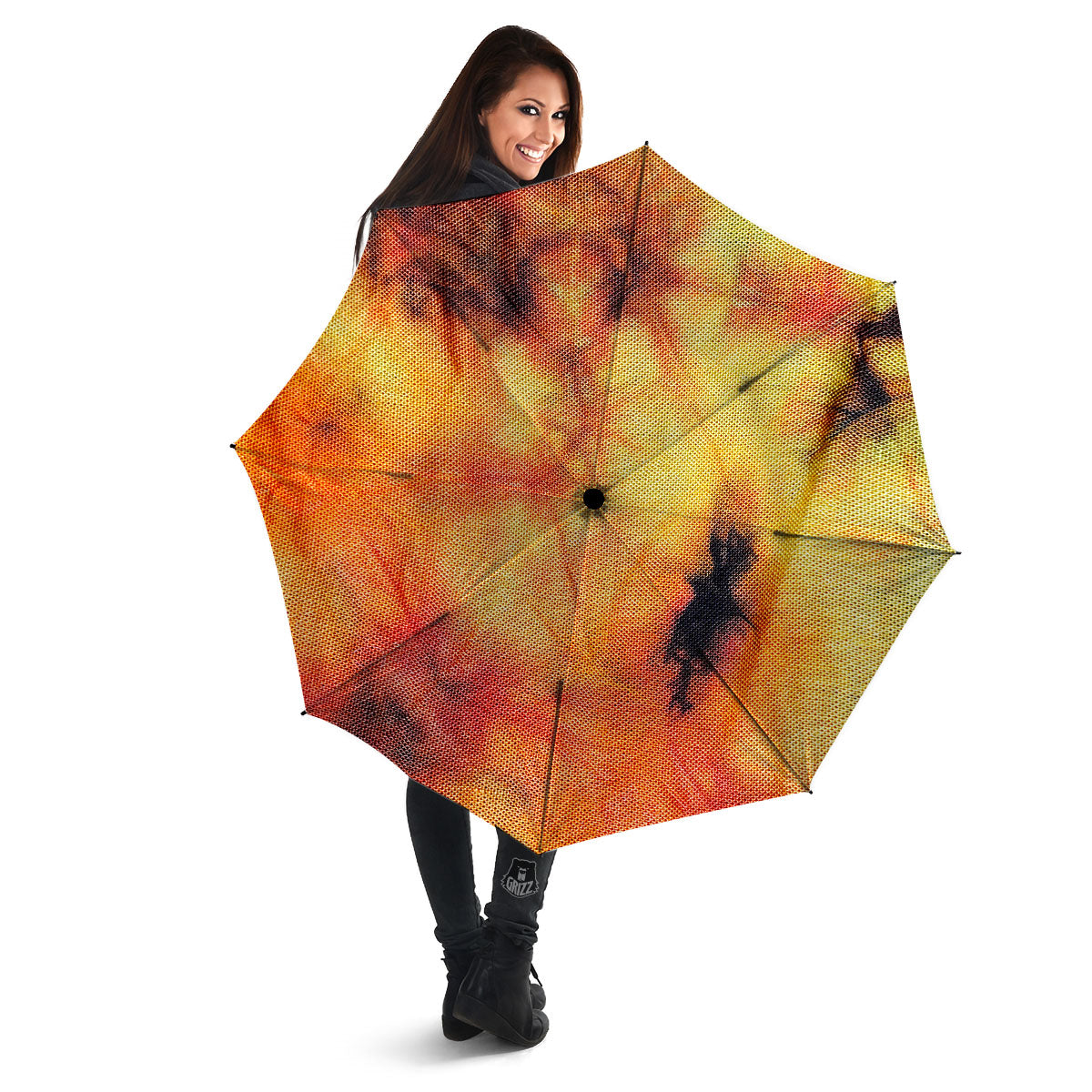 Tie Dye Red Yellow And Orange Print Umbrella-grizzshop