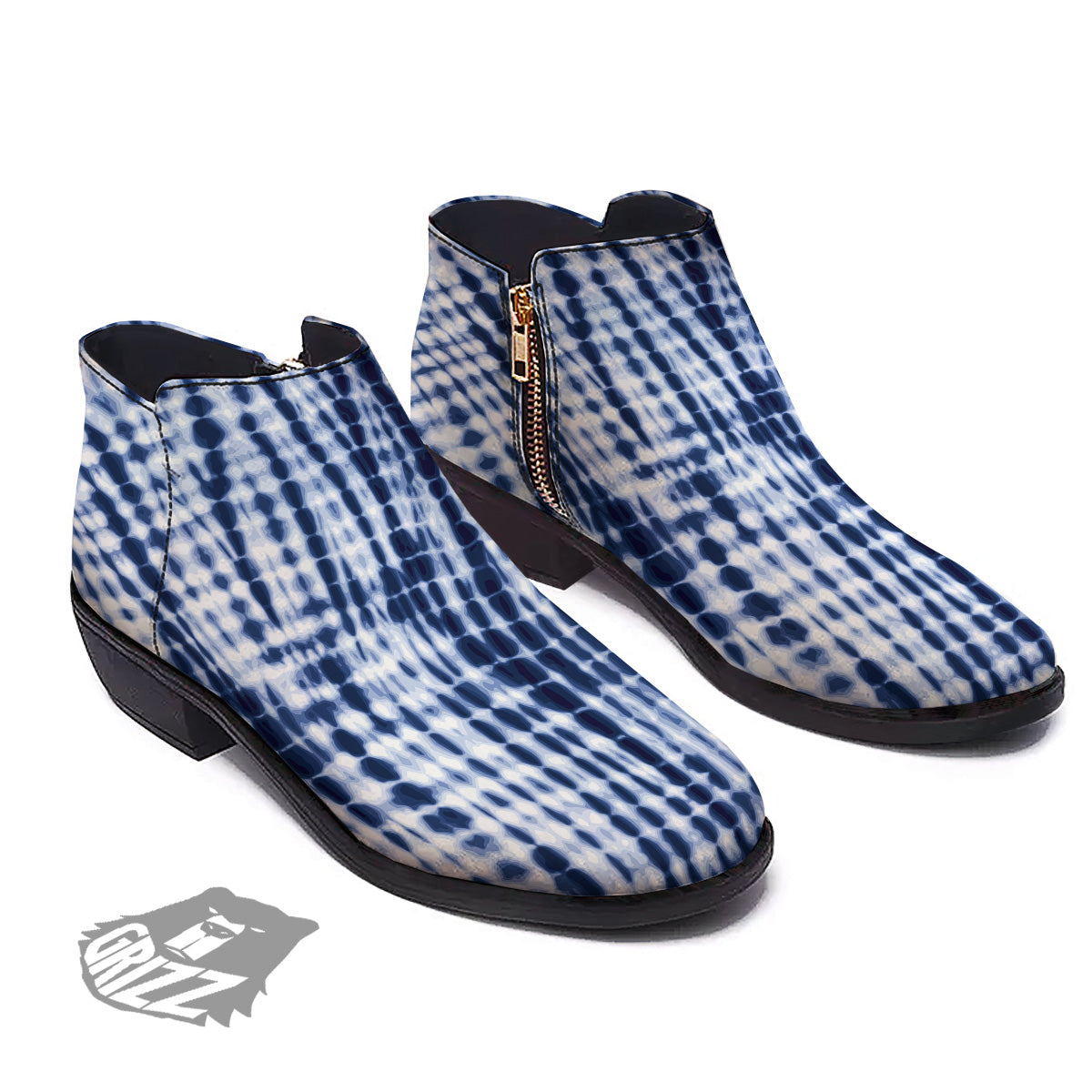 Tie Dye Shibori Blue Print Ankle Boots-grizzshop