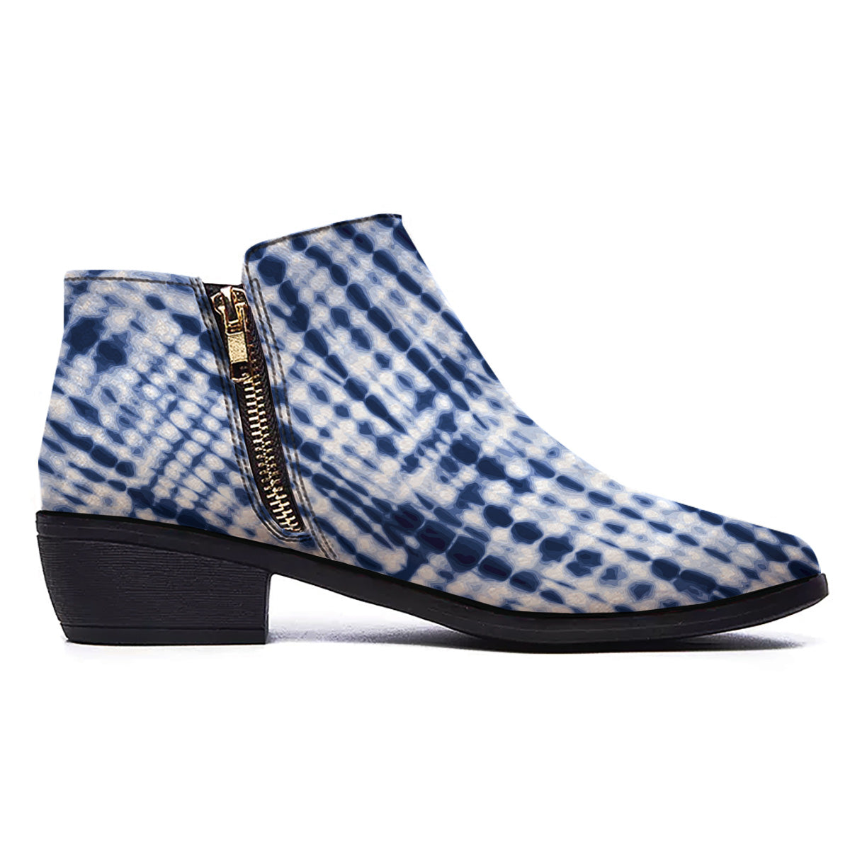 Tie Dye Shibori Blue Print Ankle Boots-grizzshop