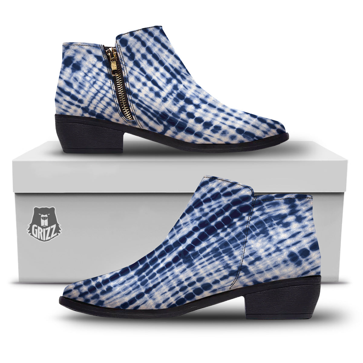 Tie Dye Shibori Blue Print Ankle Boots-grizzshop