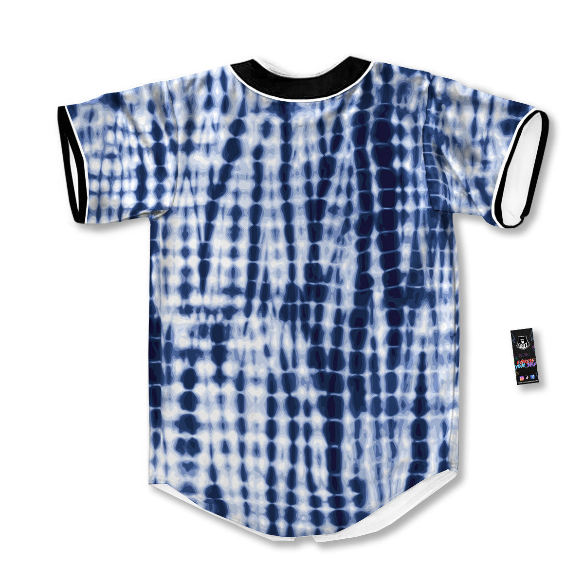 Tie Dye Shibori Blue Print Baseball Jersey-grizzshop