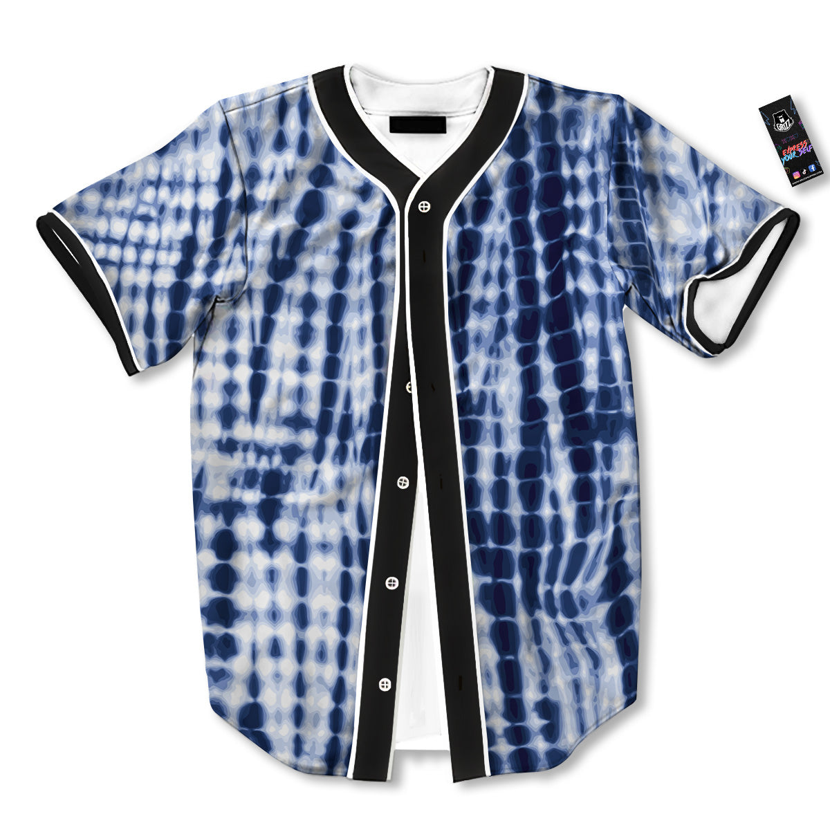 Tie Dye Shibori Blue Print Baseball Jersey-grizzshop