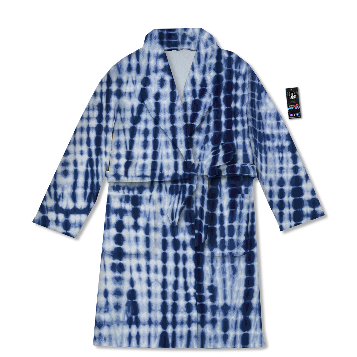 Tie Dye Shibori Blue Print Bathrobe-grizzshop