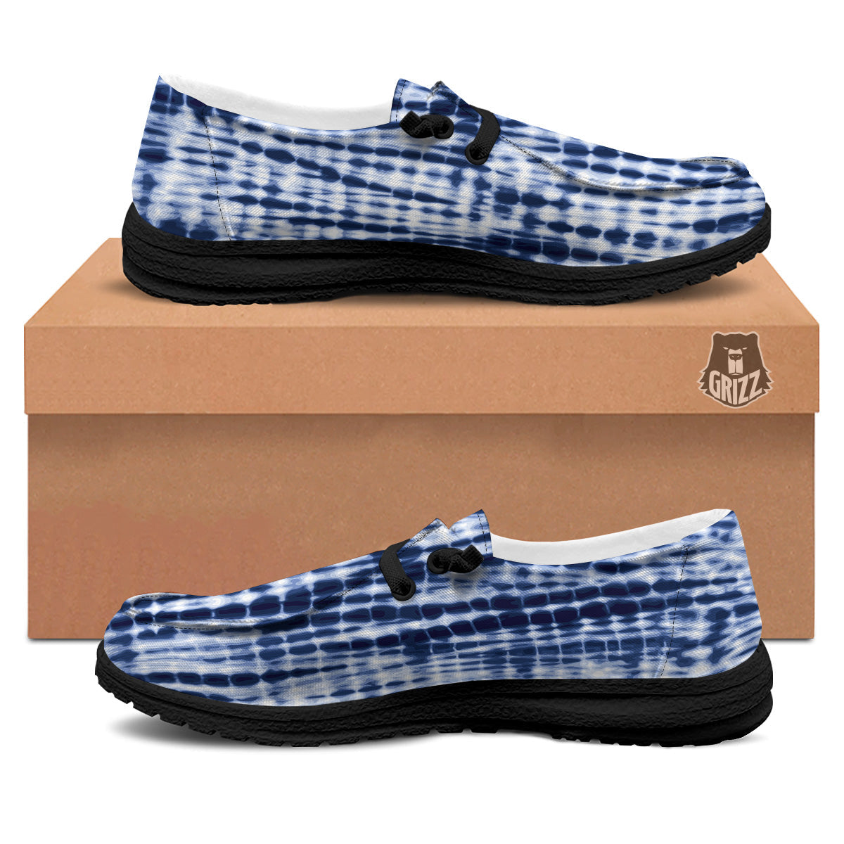 Tie Dye Shibori Blue Print Black Loafers-grizzshop