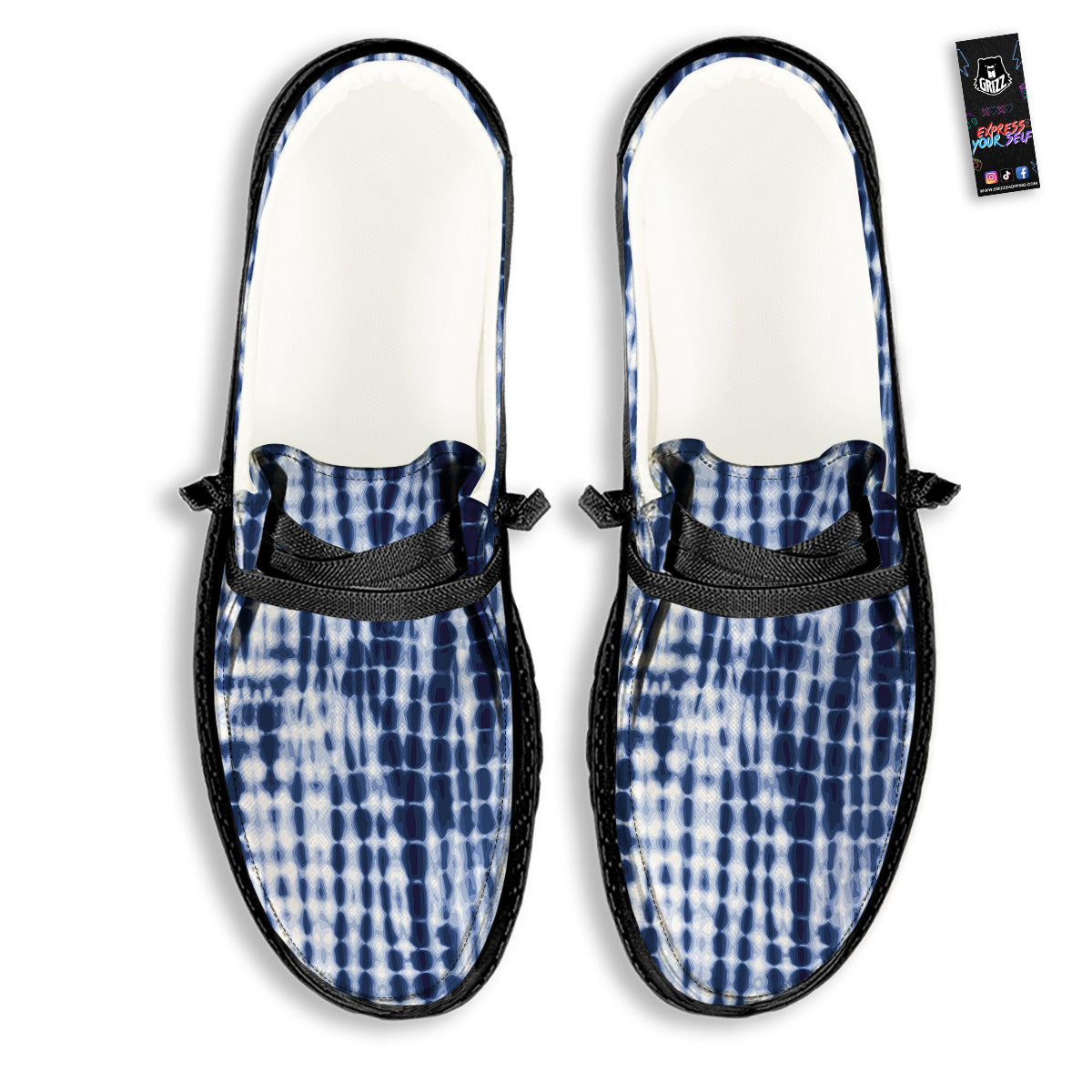 Tie Dye Shibori Blue Print Black Loafers-grizzshop