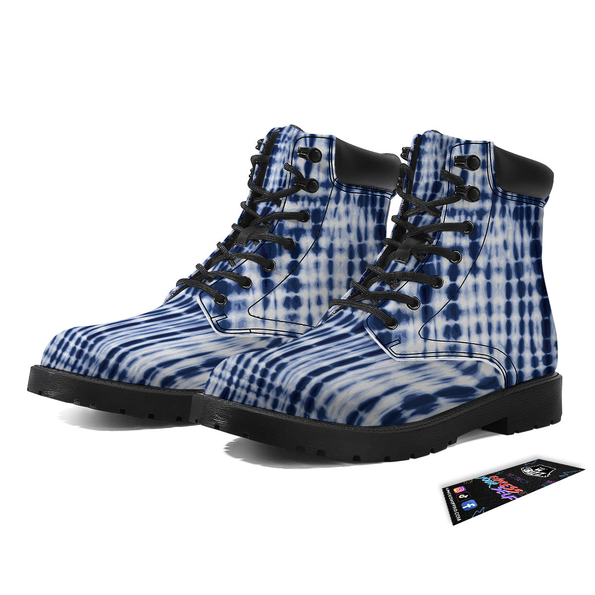 Tie Dye Shibori Blue Print Boots-grizzshop