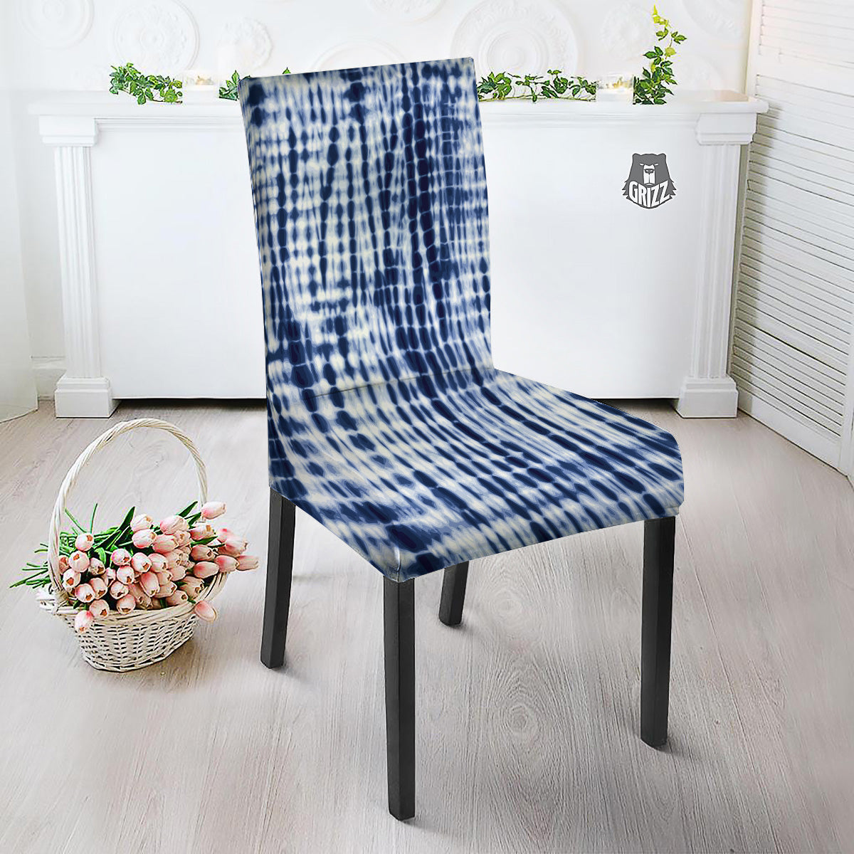 Tie Dye Shibori Blue Print Dining Chair Slipcover-grizzshop