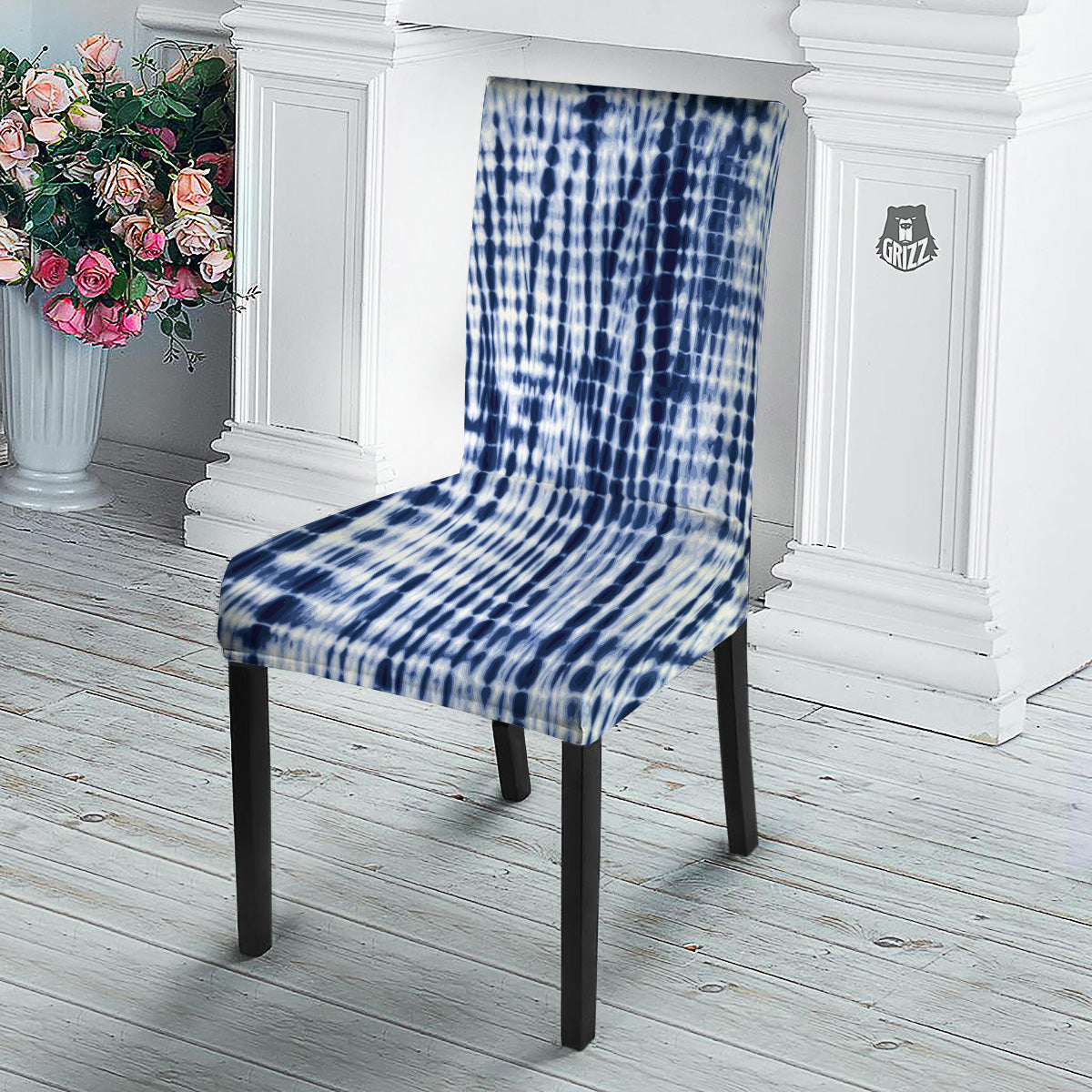 Tie Dye Shibori Blue Print Dining Chair Slipcover-grizzshop