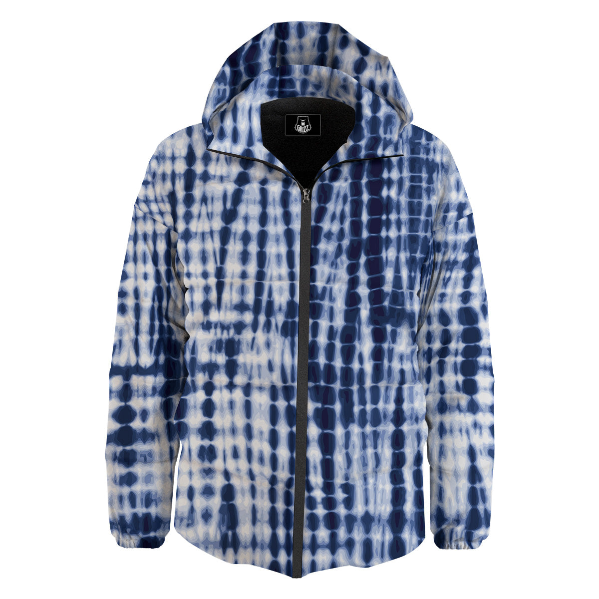 Tie Dye Shibori Blue Print Down Jacket-grizzshop
